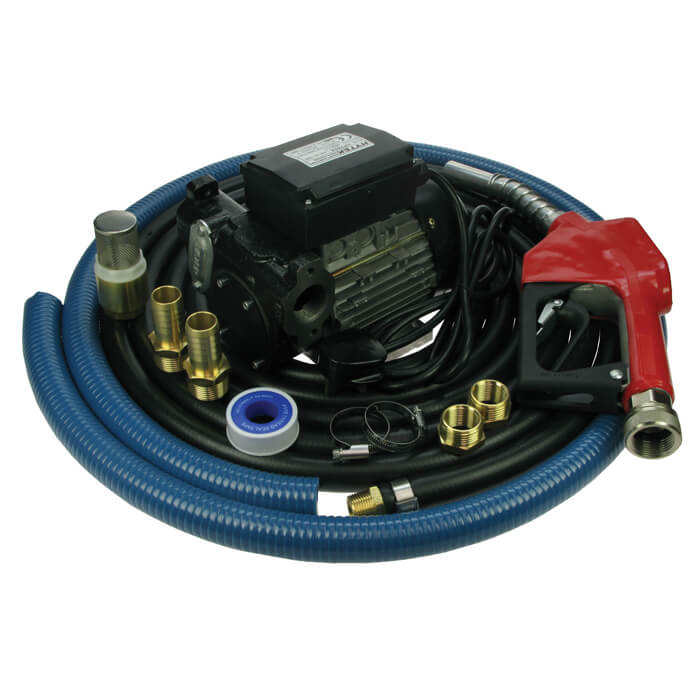 230V pump kit, 56L/min c/w 6m/2m hoses auto noz & fittings